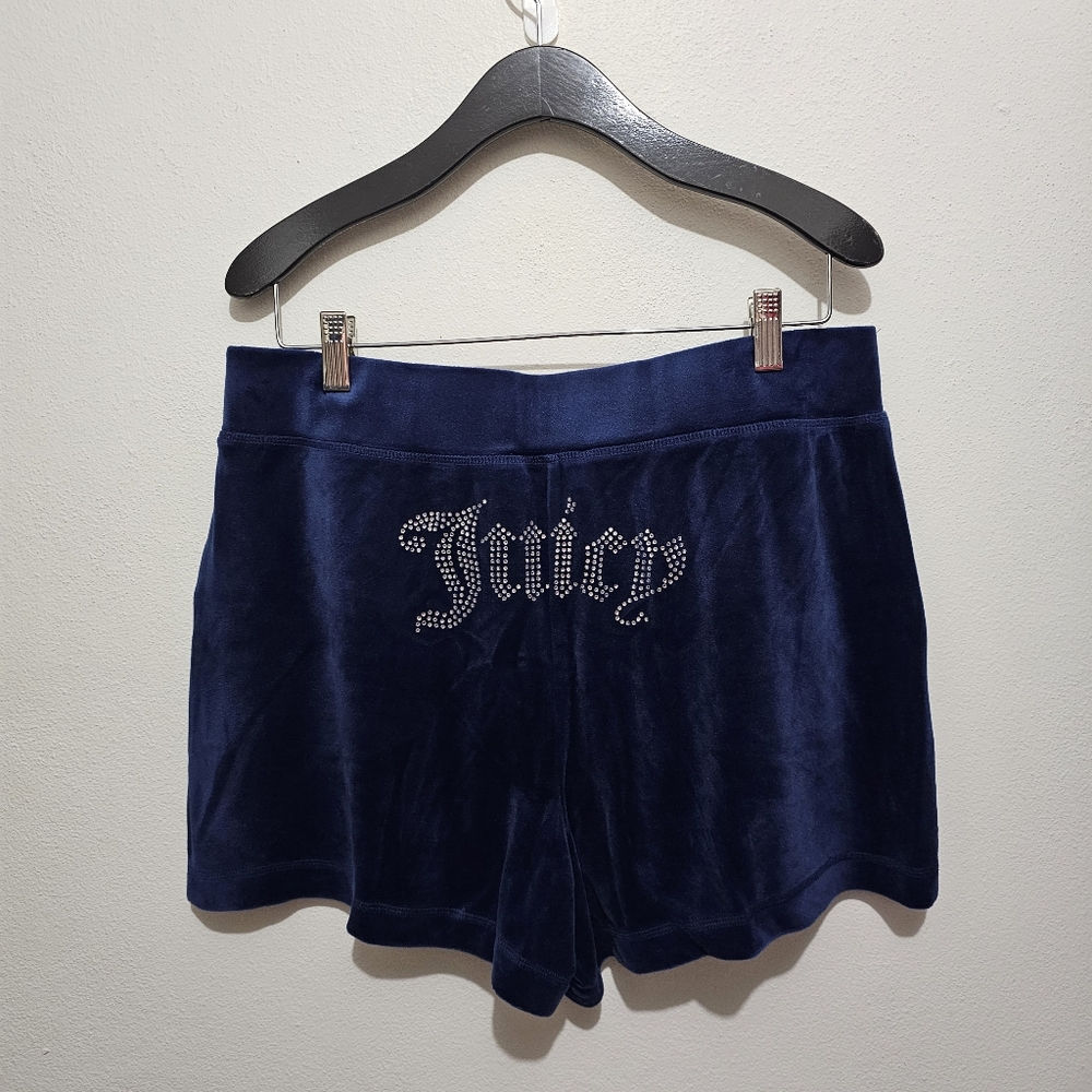 Juicy Couture Navy Velour Hoodie & Shorts Set with Rhinestone Juicy Logo Sz L - Picture 5 of 7